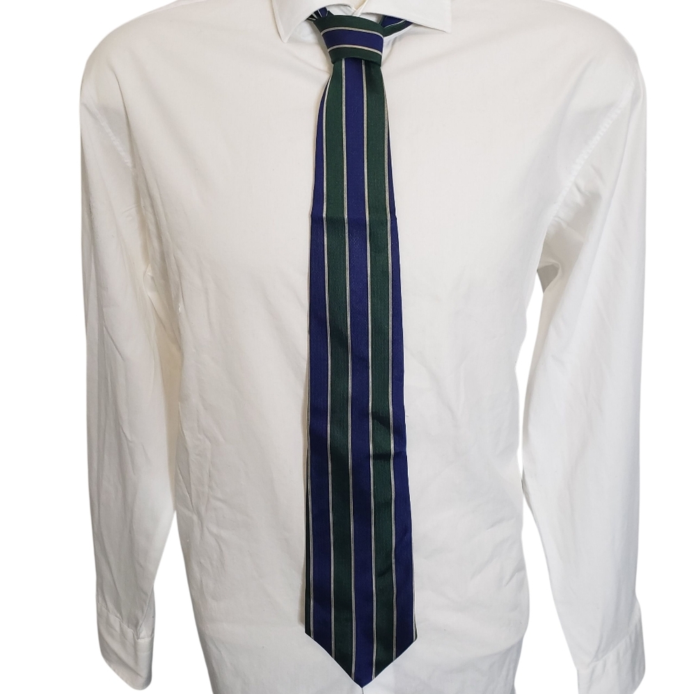 J.Crew Neck Tie Green/Blue Striped 100% Silk‎ Men's Vintage Preppy Classic